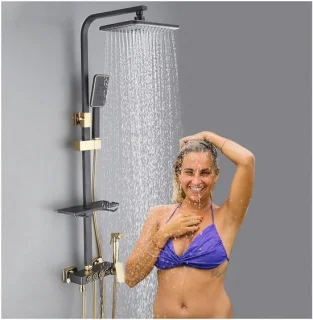 Douchesysteem met handdouche zwart goud