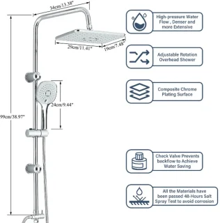 Douchesysteem met hoofddouche en handdouche met mengkraan, wandmontage, chroom