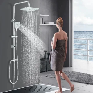 Douchesysteem met hoofddouche en handdouche met mengkraan, wandmontage, chroom