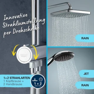 Douchesysteem met omschakeling, wandmontage, chroom