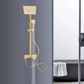 Douchesysteem met Regendouche - Douchekraan Set - Badkamer Vernieuwen - Vintage Keramische Stijl - 1.5m Slang - Goud