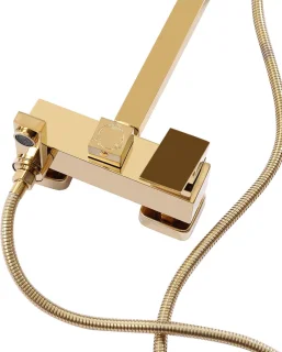 Douchesysteem met Regendouche - Douchekraan Set - Badkamer Vernieuwen - Vintage Keramische Stijl - 1.5m Slang - Goud