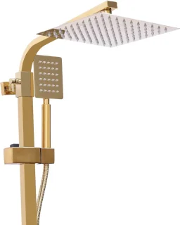 Douchesysteem met Regendouche - Douchekraan Set - Badkamer Vernieuwen - Vintage Keramische Stijl - 1.5m Slang - Goud