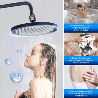 Douchesysteem met regendouche en waterfilter 25 cm zwart