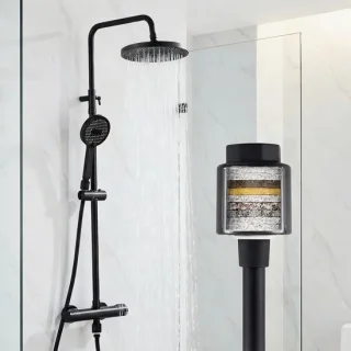 Douchesysteem met regendouche en waterfilter 25 cm zwart