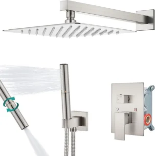 Douchesysteem met regenhanddouche en douchekraan set, 40 cm, geborsteld nikkel