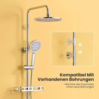 Douchesysteem met Regenhoofddouche - Badkamerset Douche - Verfrissende Douche - Boorvrije Montage - 250 mm Hoofddouche - Chroom