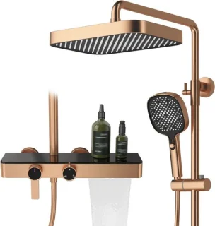 Douchesysteem met tafel - regendouche set - 30 x 20 cm - rosé goud
