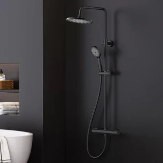 Douchesysteem met thermostaat 25 cm mat zwart