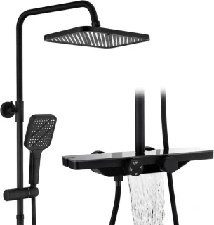 Douchesysteem met thermostaat - 30cm hoofddouche - zwart