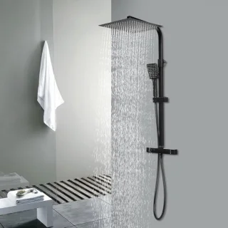 Douchesysteem met thermostaat en regendouche - 30x30 cm - zwart