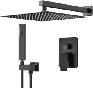 Douchesysteem met thermostaat en regendouche set 30x30 cm zwart