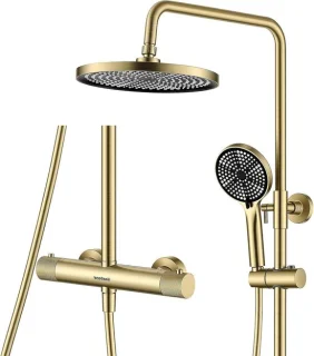 Douchesysteem met thermostaat - Regendouche 25 cm - Goud