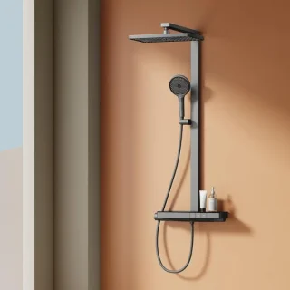 Douchesysteem met thermostaat, regendouche en handdouche - 36x24 cm kop, mat antraciet