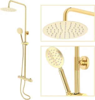 Douchesysteem met thermostaat regendouche set 20 cm goud