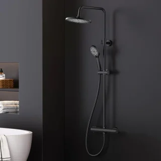 Douchesysteem met thermostaat - Regendouche set 25 cm rond mat zwart