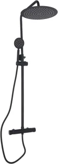 Douchesysteem met thermostaat, regendouche set, 30 cm ronde kop, zwart