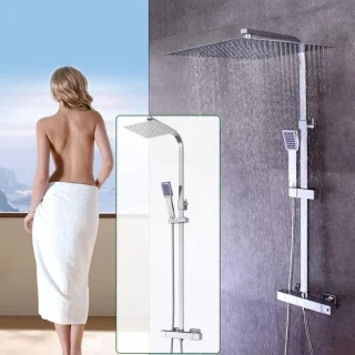 Douchesysteem met thermostaat, regendouche set, 40x40 cm, zilver