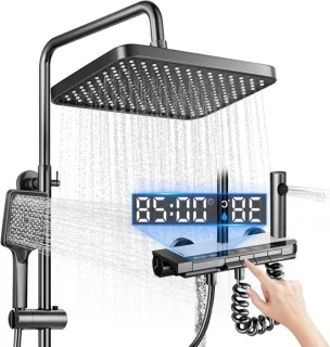 Douchesysteem met thermostaat - regendouche set - grijs