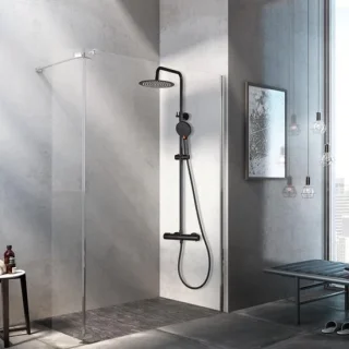 Douchesysteem met thermostaat zwart - complete set met regendouche