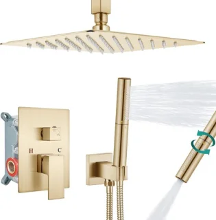 Douchesysteem plafond - regendouche set - handdouche - geborsteld goud