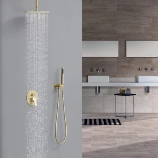 Douchesysteem plafondmontage regendouche set 305 cm douchekop champagne brons