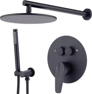 Douchesysteem Regendouche 10 inch Rond Mat Zwart