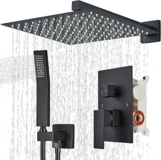 Douchesysteem Regendouche 12 inch met Handdouche - Mat Zwart
