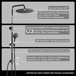 Douchesysteem Regendouche 20 cm Zwart RVS