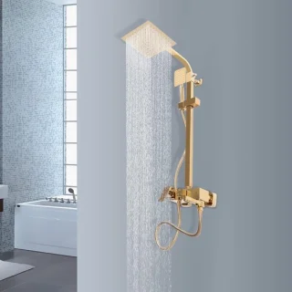 Douchesysteem regendouche 20x20 cm goud