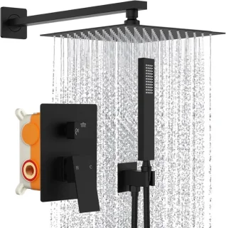 Douchesysteem Regendouche & Badkamerkraan Set 25 cm Mat Zwart
