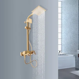 Douchesysteem regendouche met douchekraan set, vintage keramische stijl, goud