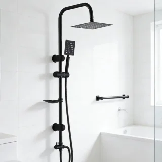 Douchesysteem regendouche set 20 cm kop zwart