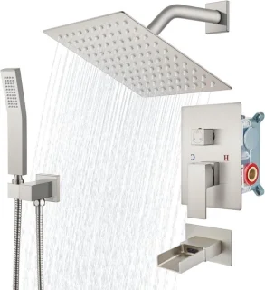 Douchesysteem regendouche set - 20,3 cm - geborsteld nikkel