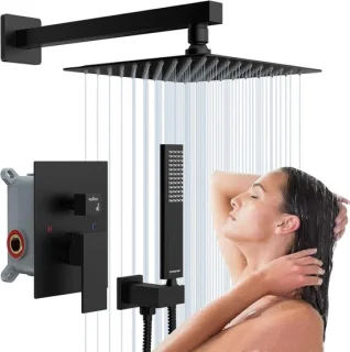 Douchesysteem regendouche set 25 cm vierkant mat zwart