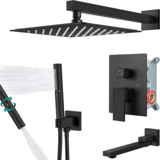 Douchesysteem Regendouche Set 254 cm Mat Zwart