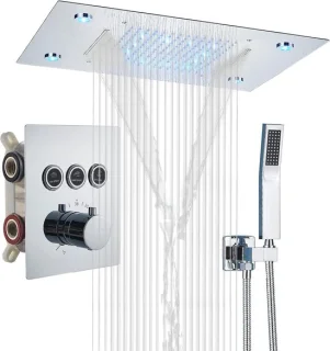 Douchesysteem Regendouche Set 35x50 cm Thermostaatkraan Gepolijst Chroom