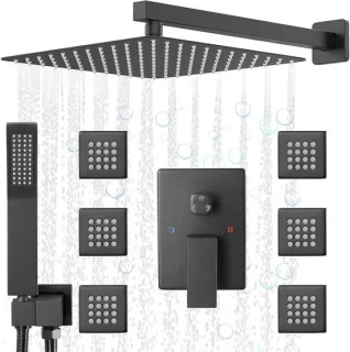 Douchesysteem regendouche set mat zwart