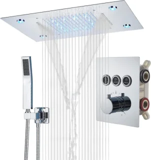 Douchesysteem regendouche set thermostatisch wandmontage gepolijst chroom