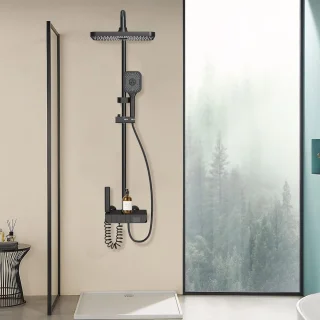 Douchesysteem Regendouche Set Wandmontage 305 cm Zwart