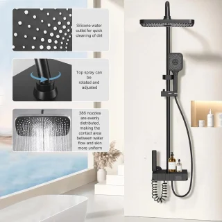 Douchesysteem Regendouche Set Wandmontage 305 cm Zwart