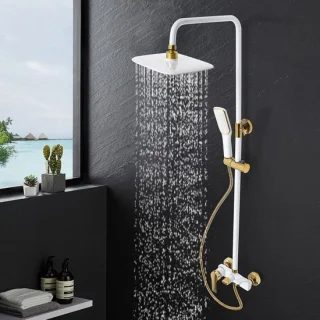 Douchesysteem regendouche set wit goud