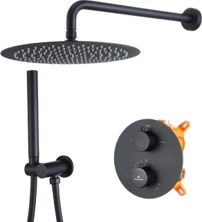 Douchesysteem regendouche thermostaat 30 cm mat zwart