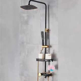 Douchesysteem regendouche thermostaat 8 inch zwart goud