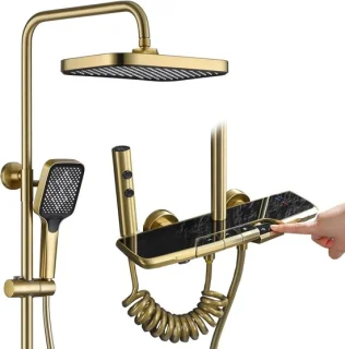 Douchesysteem regendouchekraan 315x210mm geborsteld goud