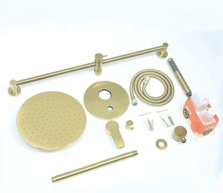 Douchesysteem regendouchekraan set verborgen plafondmontage 20-30 cm geborsteld goud