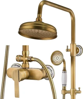 Douchesysteem regendoucheset met 20 cm douchekop in antiek messing