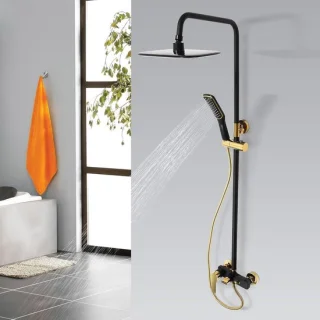 Douchesysteem rvs regendoucheset wandmontage zwart goud