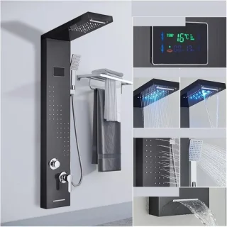 Douchesysteem set - regendouche paneel - 8 inch - zwart geborsteld