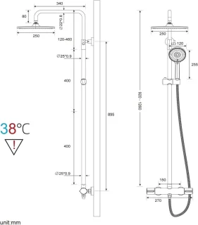Douchesysteem thermostaat chroom 25 cm 92-126 cm